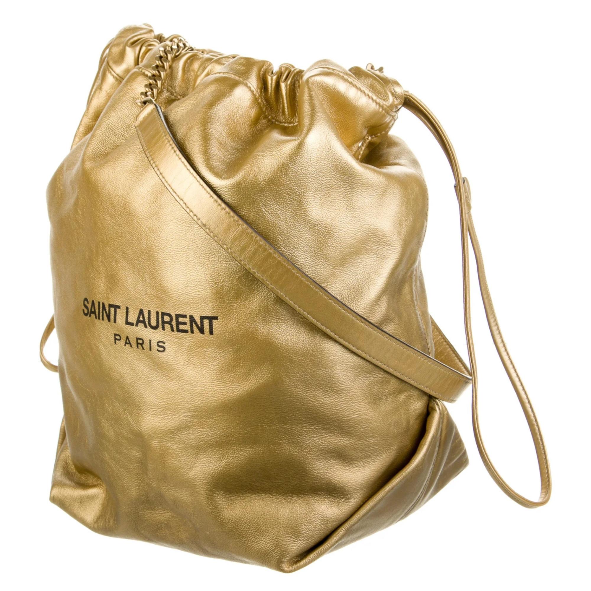 Brown Saint Laurent Leather Gold Teddy Bucket Bag (638447)