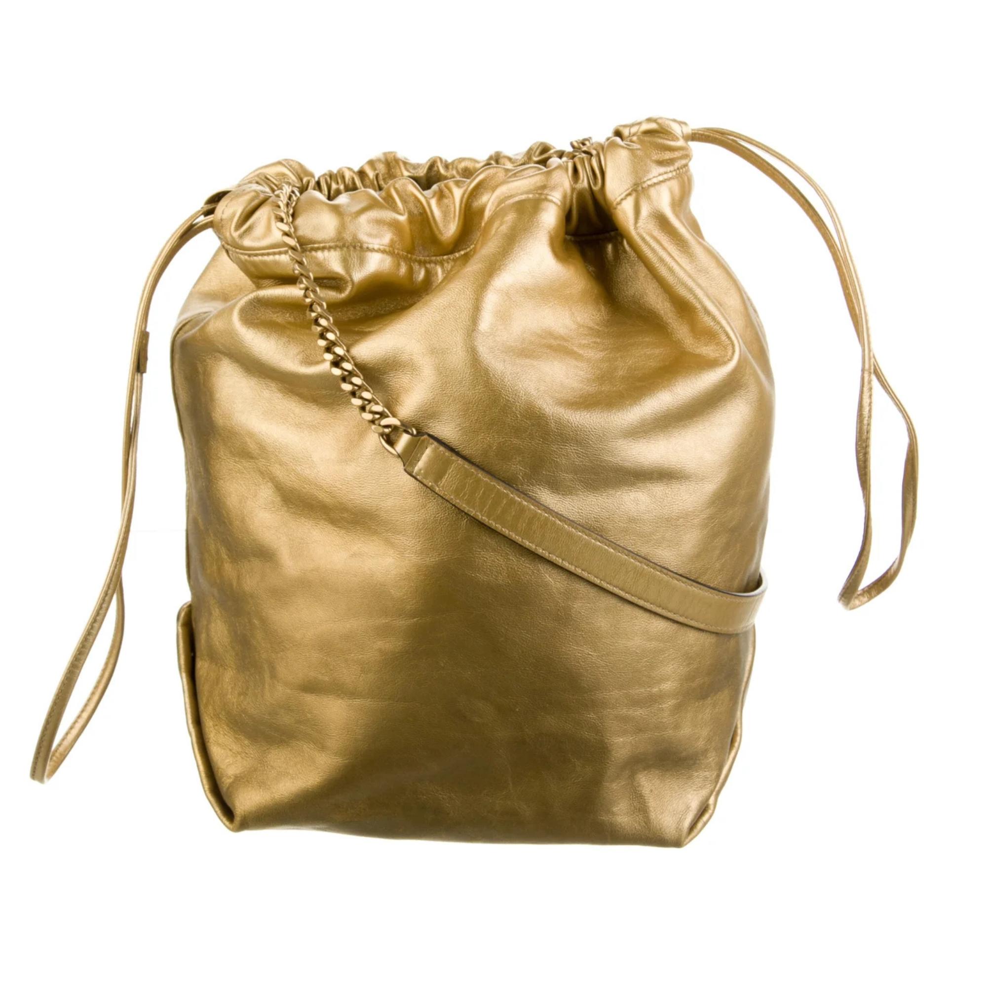 Saint Laurent Leather Gold Teddy Bucket Bag (638447) In Excellent Condition For Sale In Montreal, Quebec