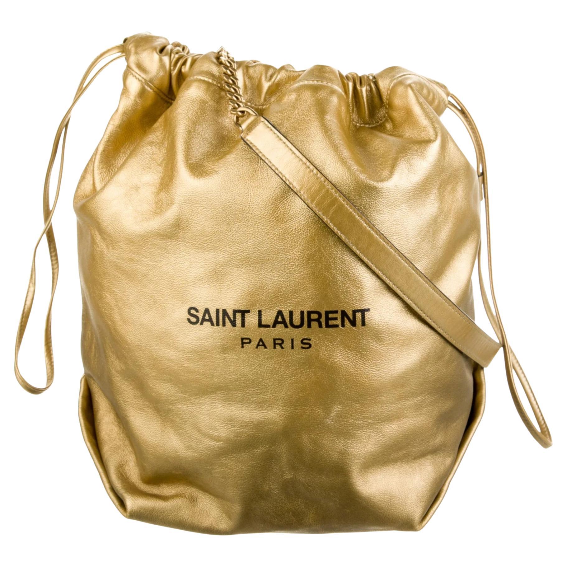 Saint Laurent Leather Gold Teddy Bucket Bag (638447) For Sale