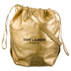 Saint Laurent Leather Gold Teddy Bucket Bag (638447)