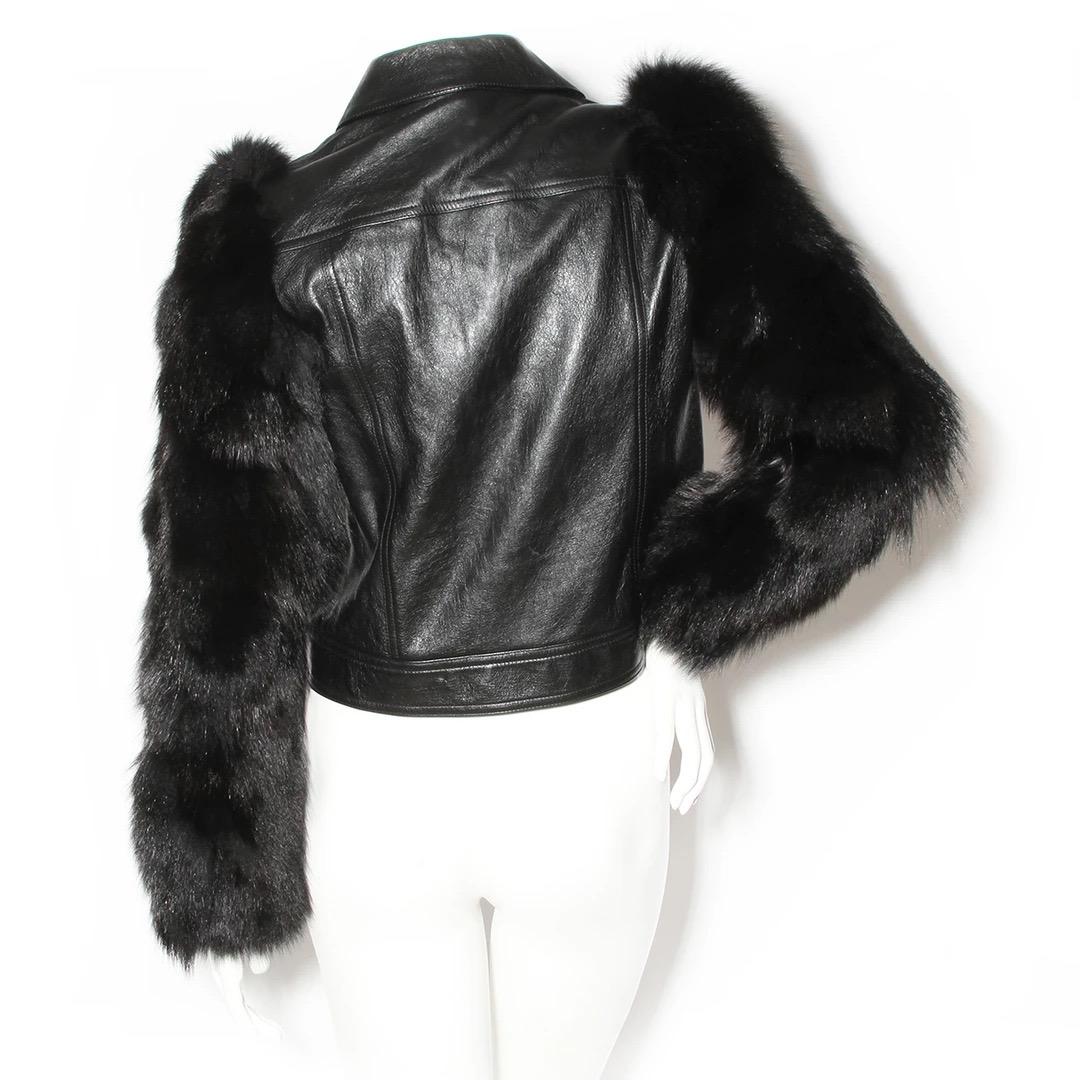 Saint Laurent Leather Jacket with Fur Sleeves For Sale at 1stDibs 