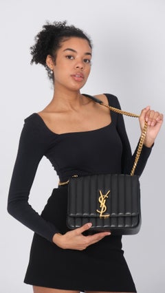Saint Laurent Leather Matelasse Monogram Large Vicky Chain Bag Black