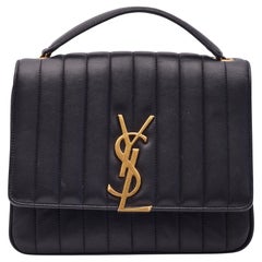 Saint Laurent Leather Matelasse Monogram Large Vicky Chain Bag Black