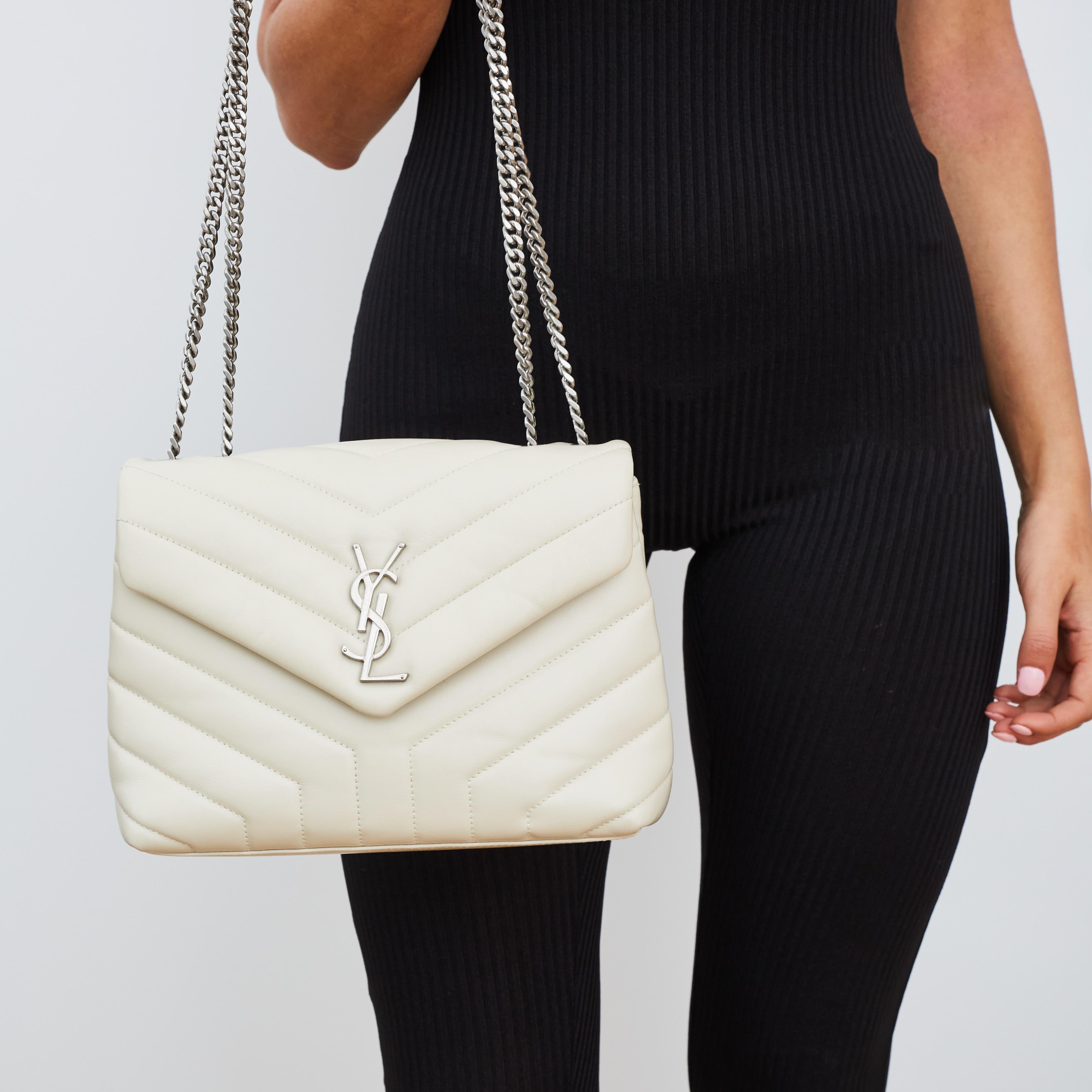Saint Laurent Leather Matelasse Off-white Small Loulou Shoulder Bag 2