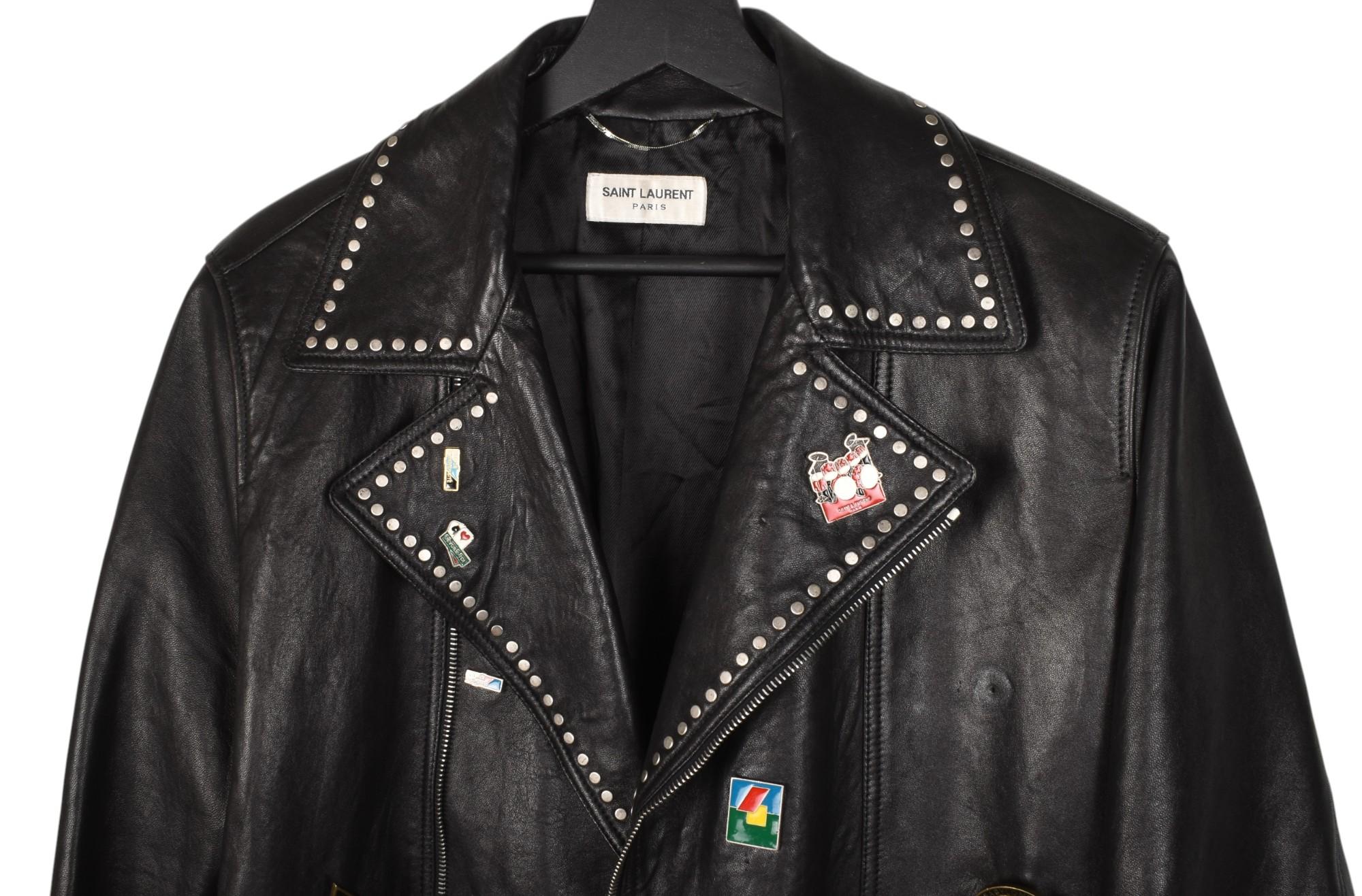 Nero Saint Laurent Giacca Uomo Pelle Pin Biker SLP Taglia IT52/L, S1391 in vendita