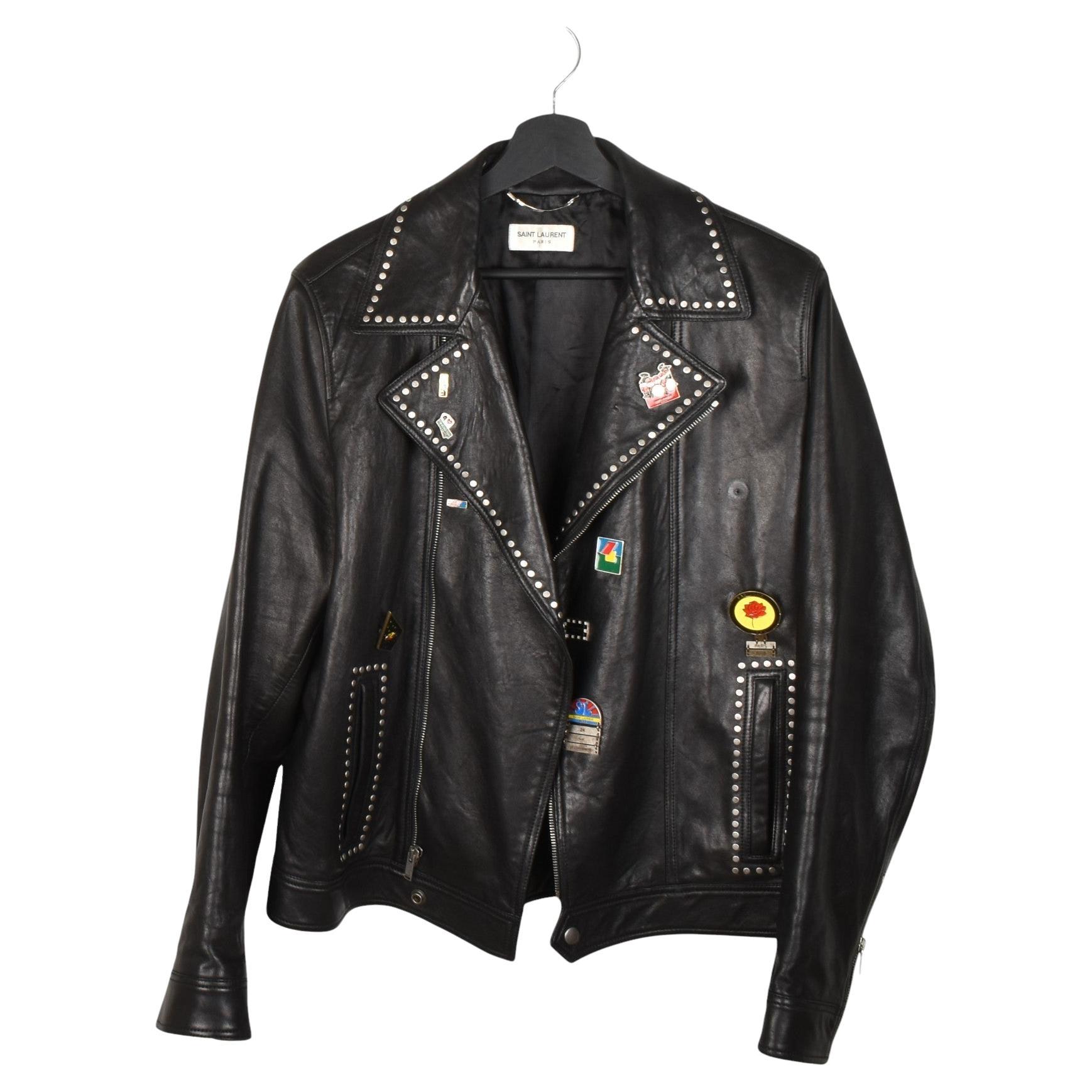 Saint Laurent Leather Men Jacket Pin Biker SLP Size IT52/L, S1391
