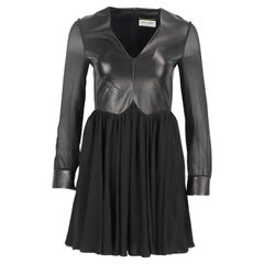 Saint Laurent Leather Paneled Silk Mini Dress Fr 38 Uk 10