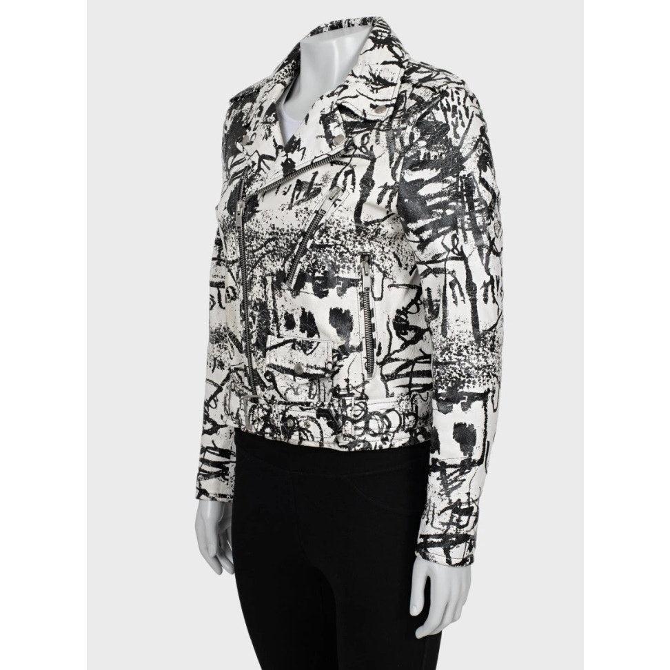 Nero Saint Laurent Giacca Biker in pelle stampata Sz.42 in vendita