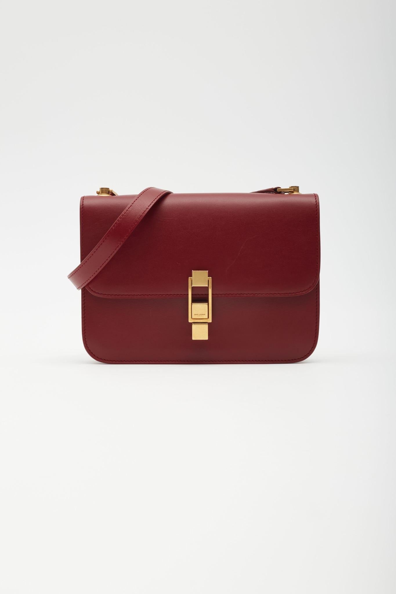 Brown Saint Laurent Leather Red Opyum Le Carre Shoulder Bag For Sale