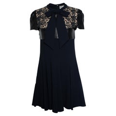 Saint Laurent, leather trim lace panel dress in black Saint Laurent, leather trim lace panel dress in black