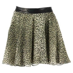 Saint Laurent Leather Trimmed Printed Silk Mini Skirt