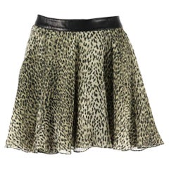 Saint Laurent Leather Trimmed Printed Silk Mini Skirt FR 40 UK 12