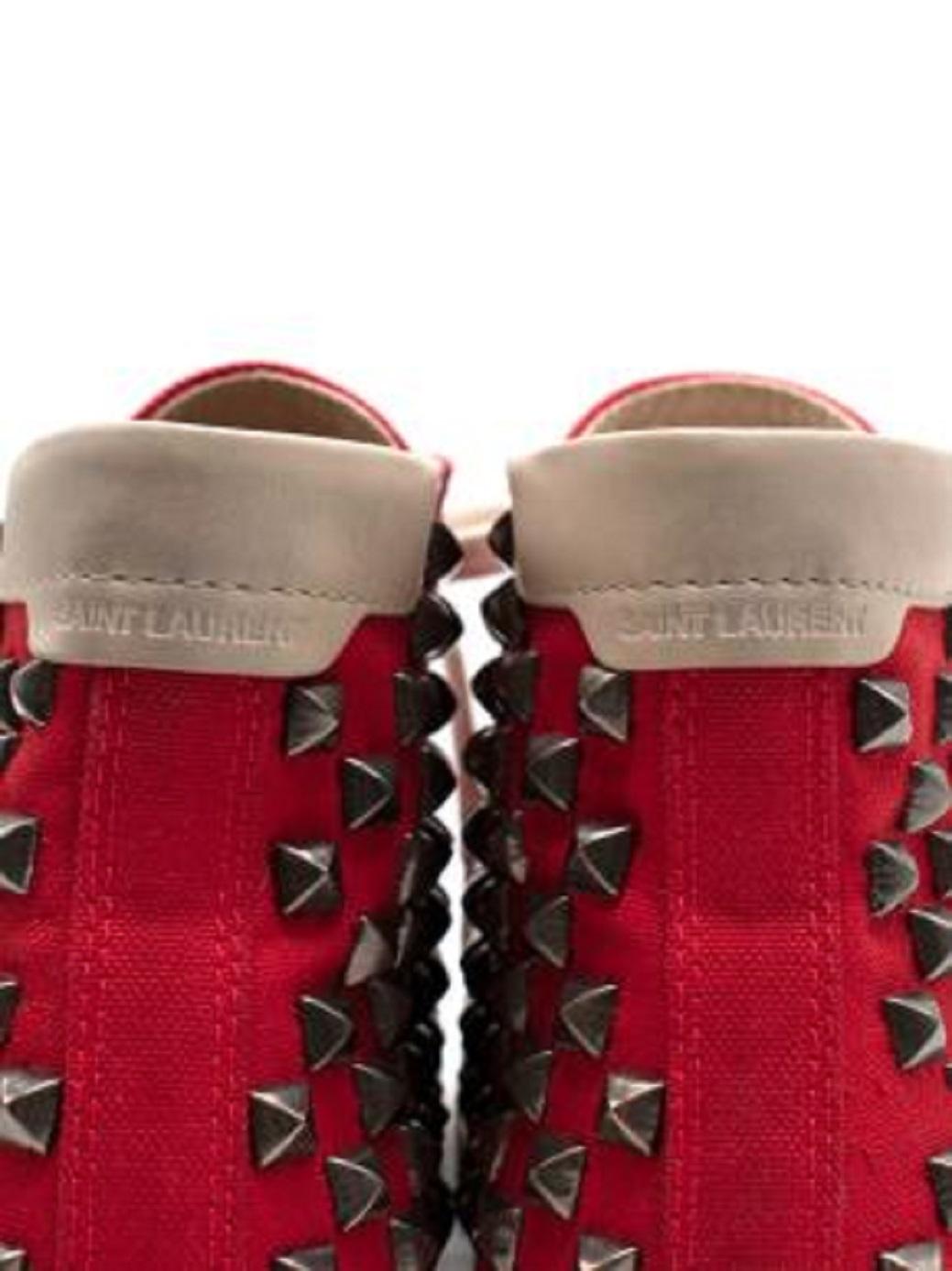 Saint Laurent Leathertrimmed spiked canvas hightop sneakers For Sale