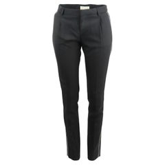 Saint Laurent Leather Trimmed Wool Straight Leg Pants Fr 38 Uk 10