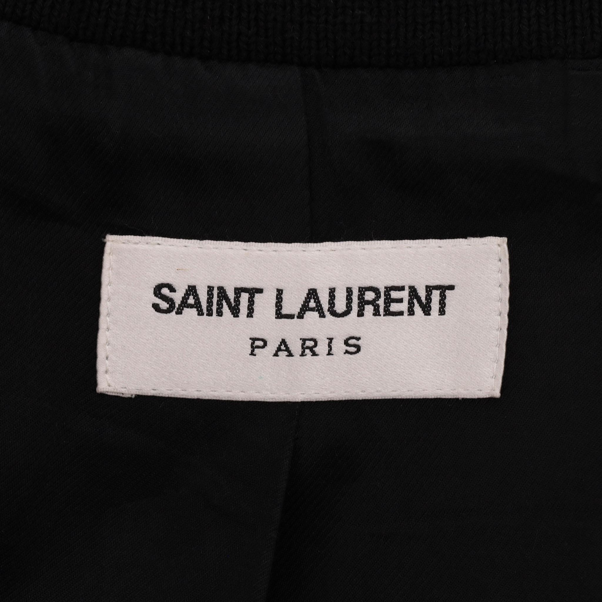 Men's Saint Laurent Leather Trimmed Wool Teddy Bomber Jacket For Sale