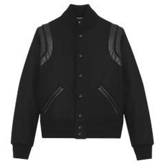 Chaqueta bomber de lana con ribetes de piel Saint Laurent