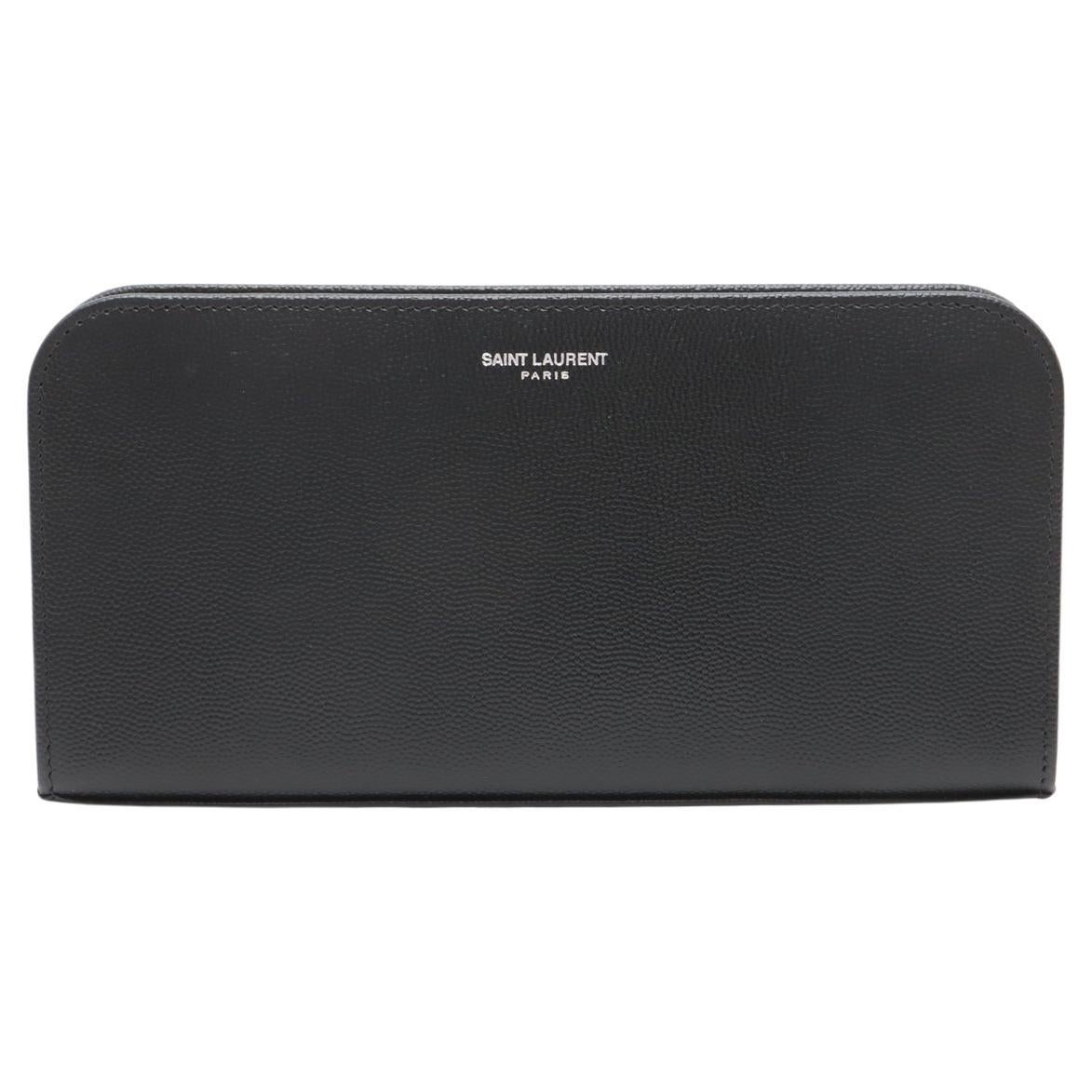 Saint Laurent Leather Zip Round Wallet Black