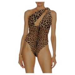 Saint Laurent Leopard One Shoulder One Piece Swimsuit XS