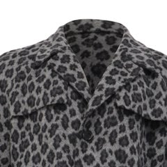 Saint Laurent Leopard-Print Belted Coat in Grey Wool