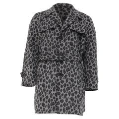 Saint Laurent Leopard-Print Belted Coat in Grey Wool