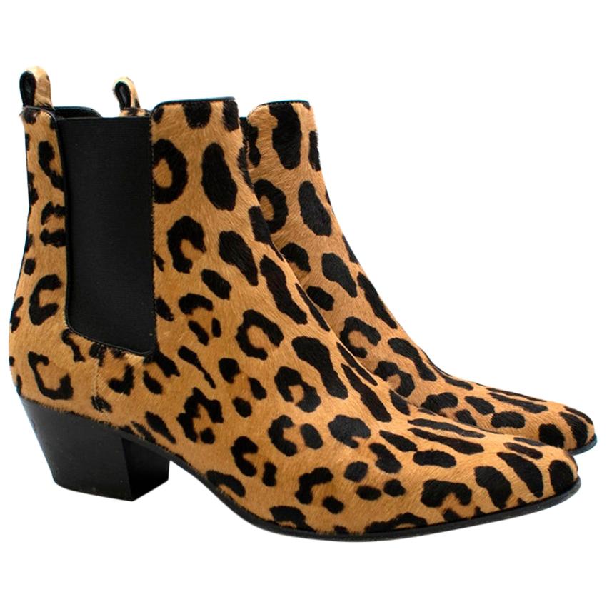 Saint Laurent Leopard-print Calf Hair Ankle Boots 40
