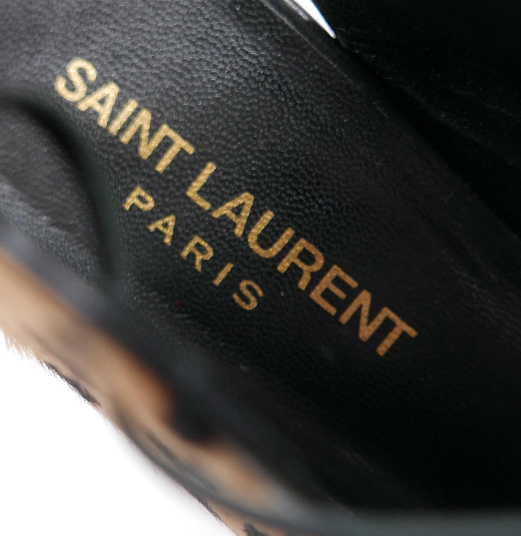 Saint Laurent leopard print calf hair lace-up sandals In Good Condition For Sale In London, GB