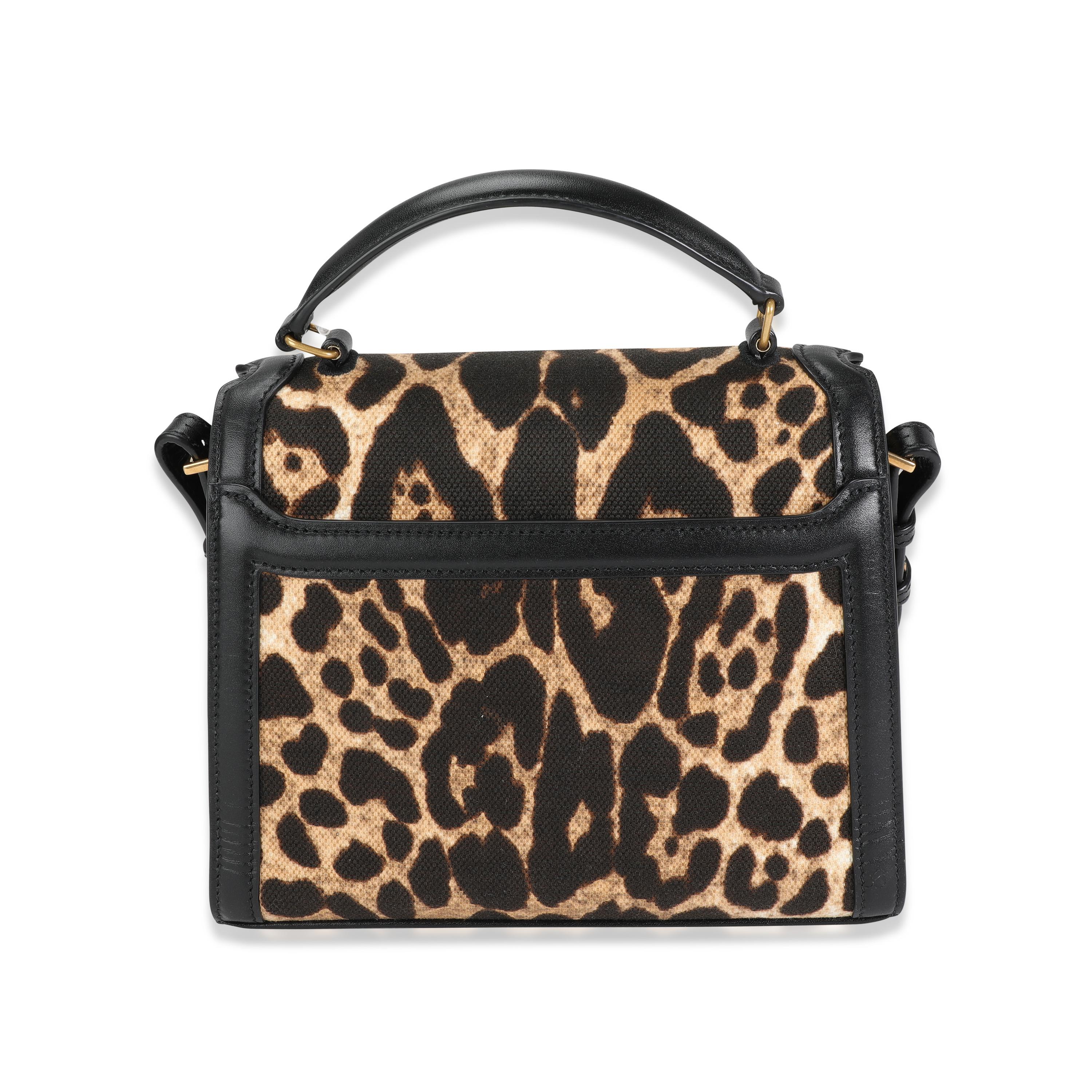 Saint Laurent Mini Cassandra-Tasche aus Segeltuch mit Leopardenmuster und schwarzem Leder (Schwarz)