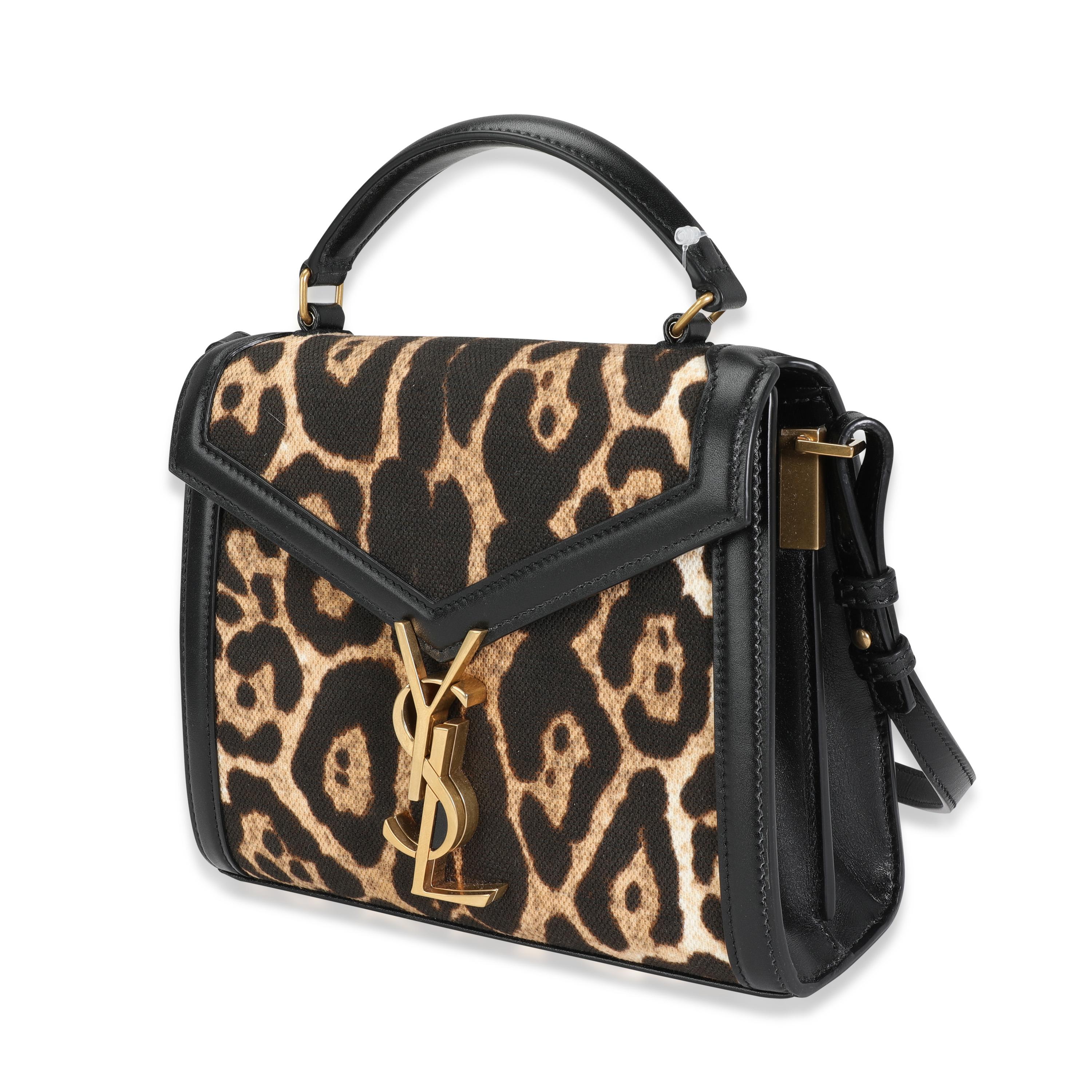Saint Laurent Mini Cassandra-Tasche aus Segeltuch mit Leopardenmuster und schwarzem Leder im Zustand „Hervorragend“ in New York, NY