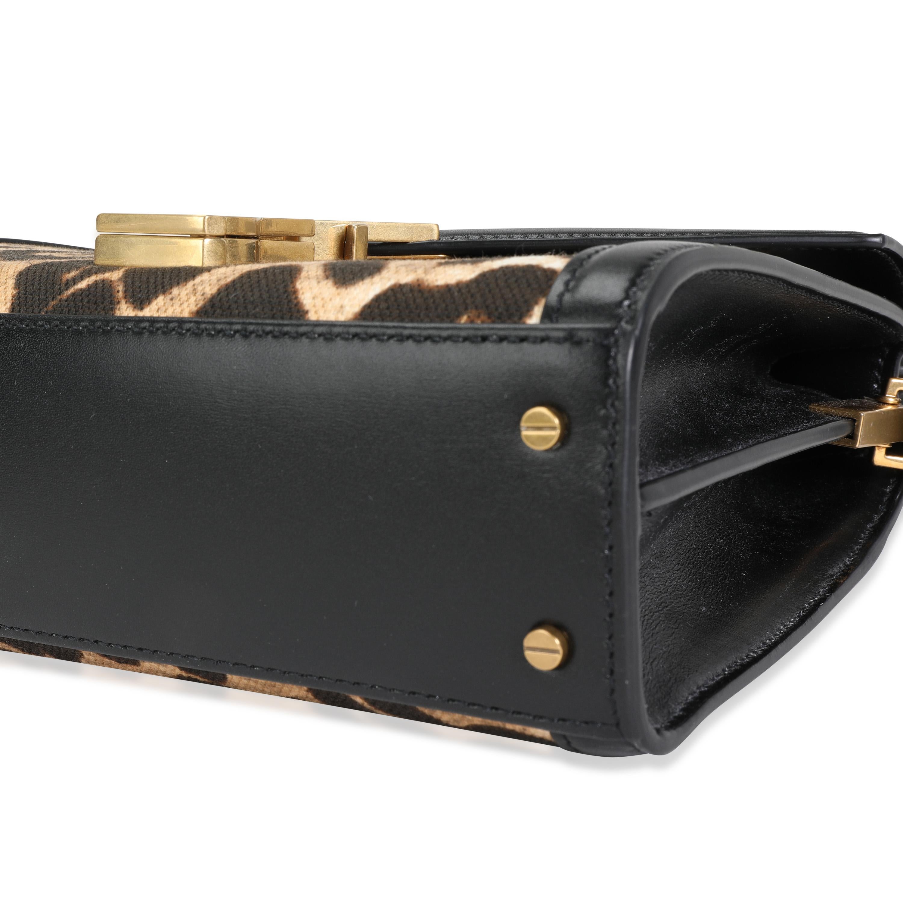 Saint Laurent Mini Cassandra-Tasche aus Segeltuch mit Leopardenmuster und schwarzem Leder Damen