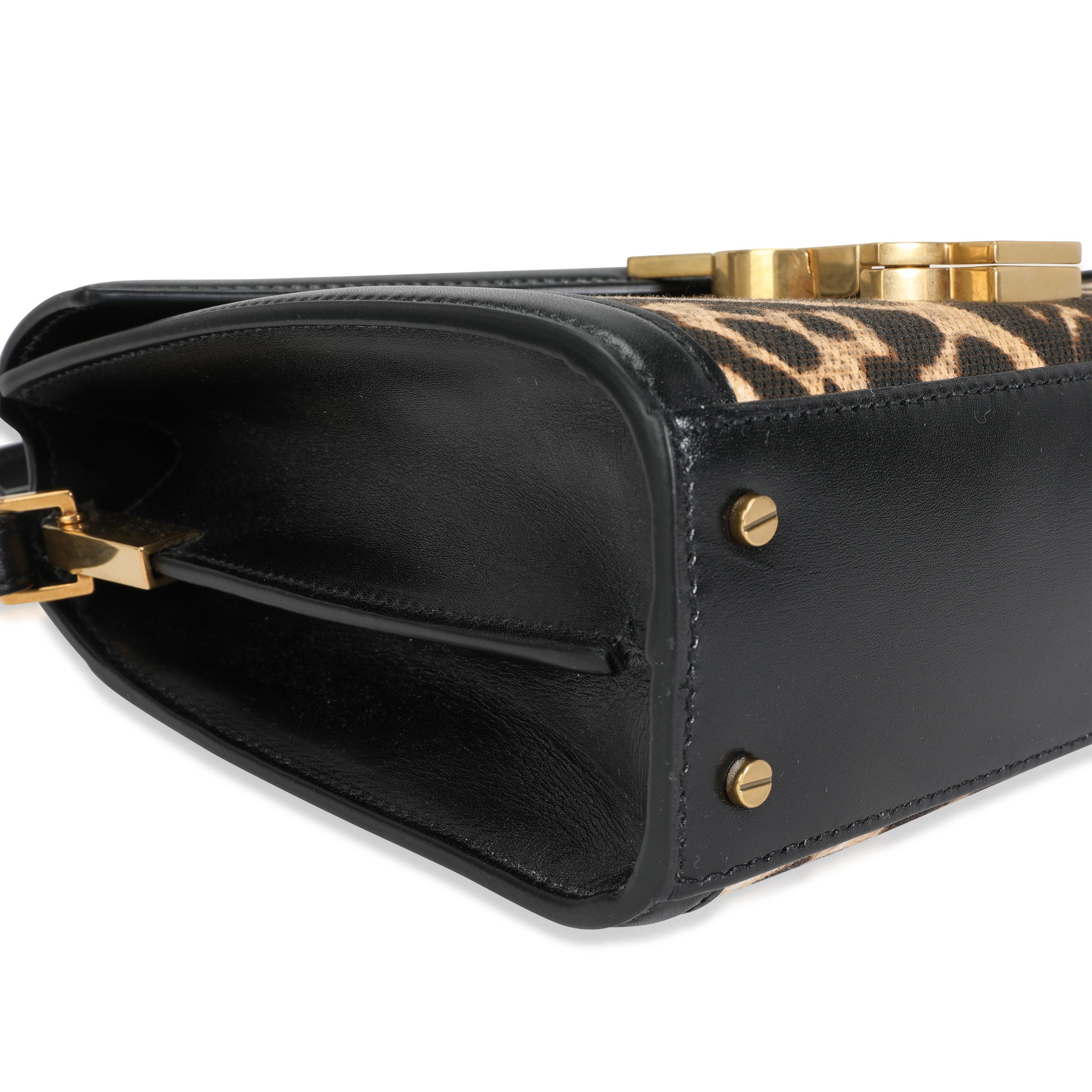 Saint Laurent Mini Cassandra-Tasche aus Segeltuch mit Leopardenmuster und schwarzem Leder 2