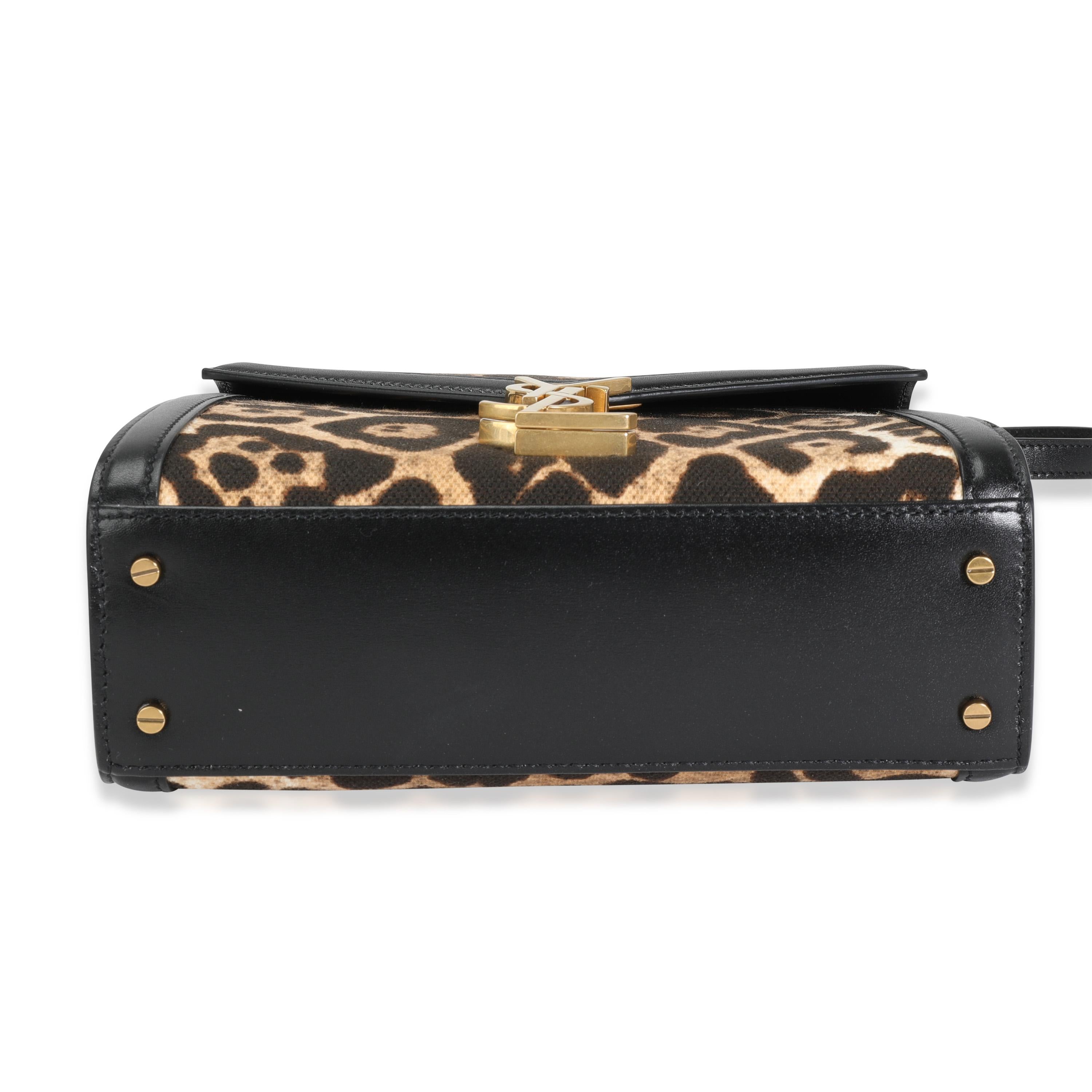 Saint Laurent Mini Cassandra-Tasche aus Segeltuch mit Leopardenmuster und schwarzem Leder 3