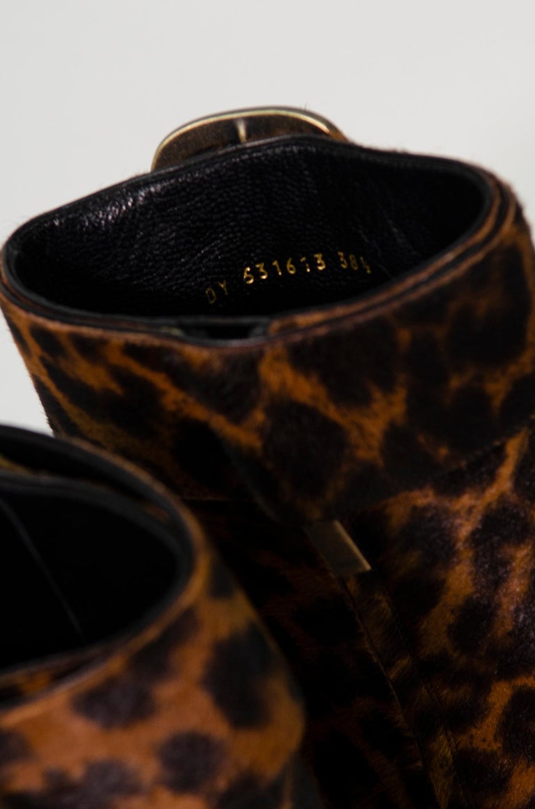 SAINT LAURENT Leopard Print Joplin Boots With Buckle For Sale 6