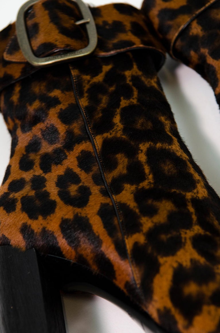 SAINT LAURENT Leopard Print Joplin Boots With Buckle For Sale 5