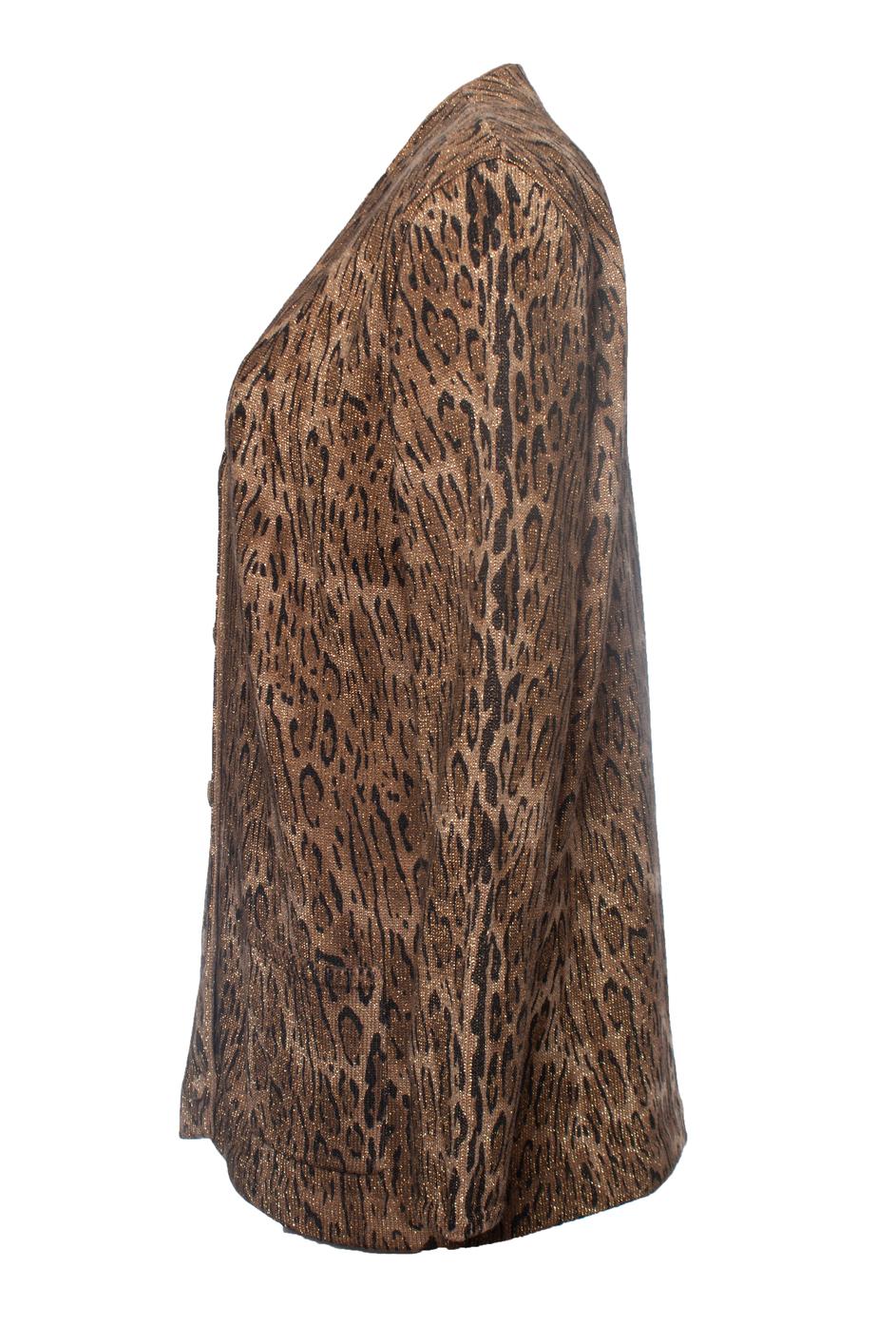 Saint Laurent, Leopard print lame wool cardigan In New Condition For Sale In AMSTERDAM, NL