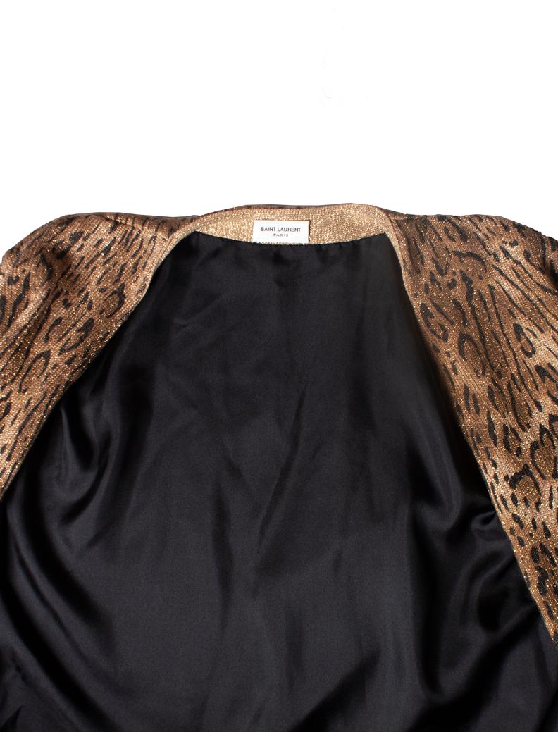 Saint Laurent, Leopard print lame wool cardigan For Sale 2