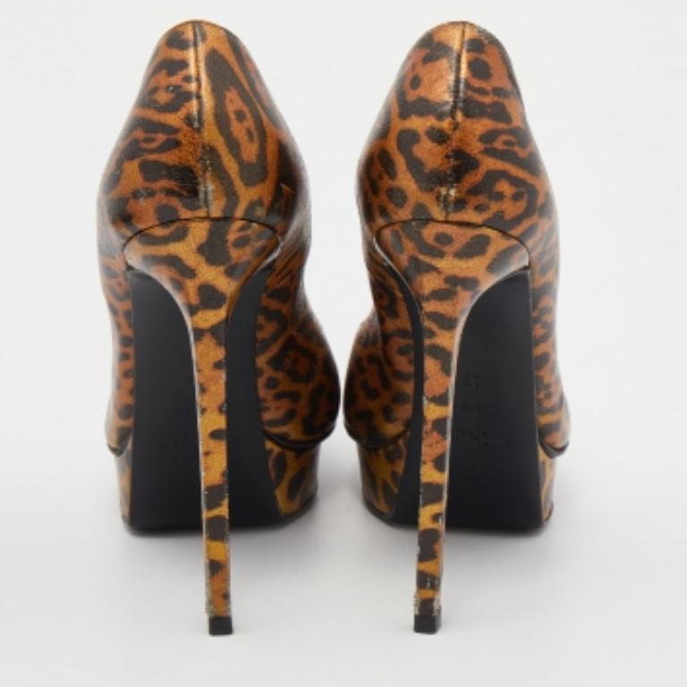 Saint Laurent Bombas de plataforma con puntera en punta Janis de piel con estampado de leopardo talla 38 en venta 2