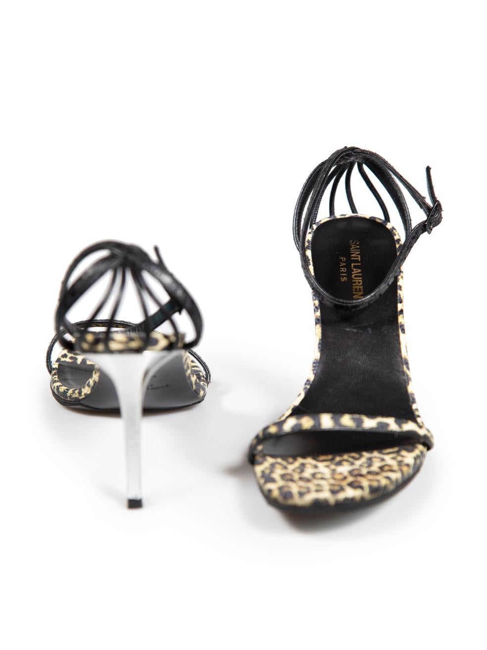 Gray Saint Laurent Leopard Print Leather Strap Sandals Size IT 39