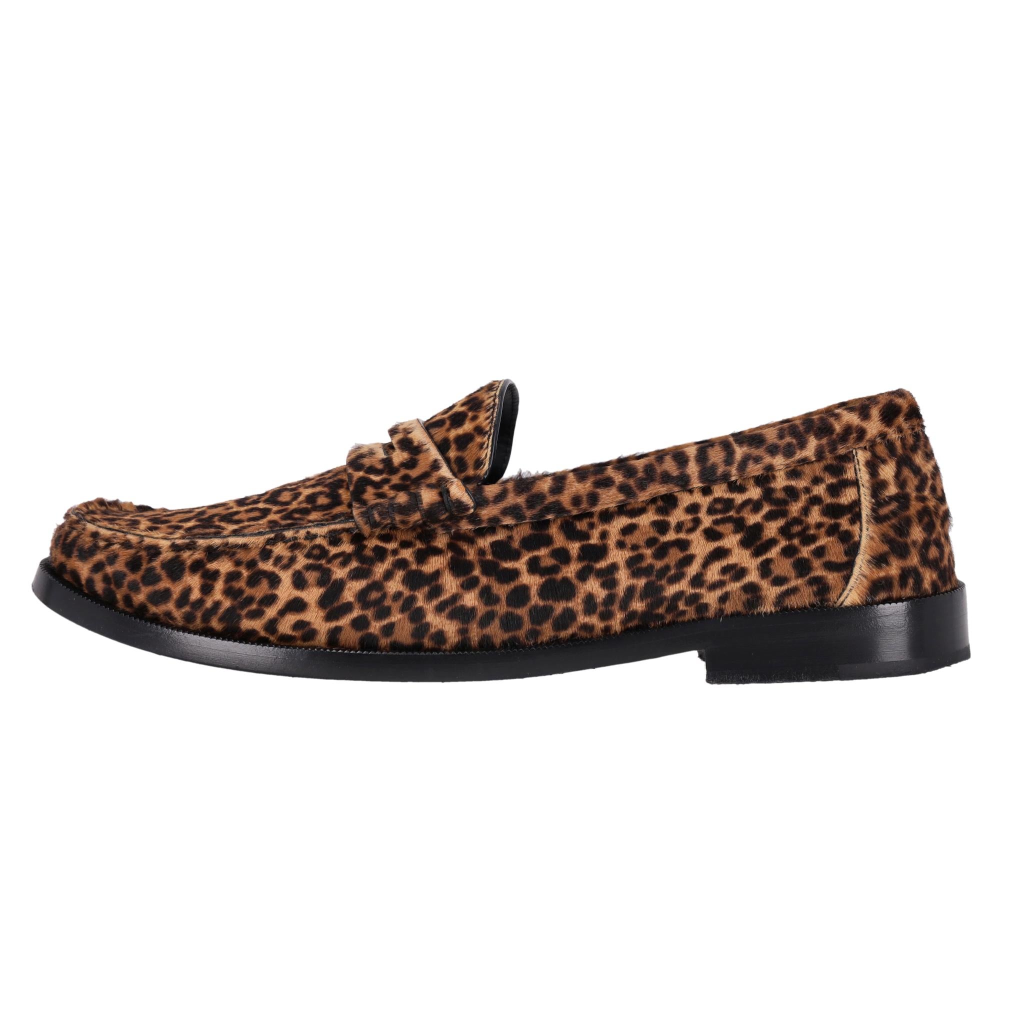 Black Saint Laurent Leopard Print Pony Hair Le Loafers For Sale
