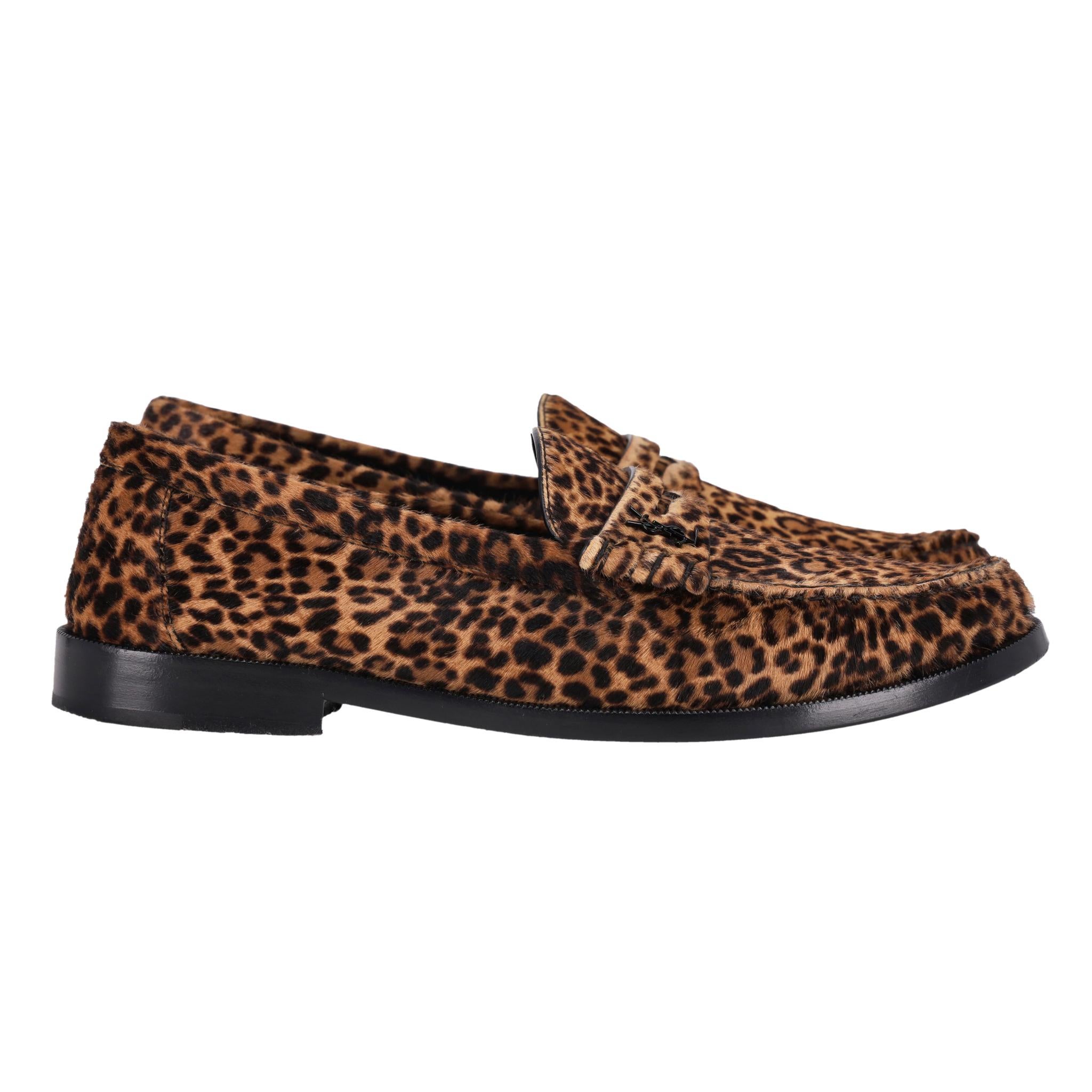 Women's Saint Laurent Leopard Print Pony Hair Le Loafers For Sale
