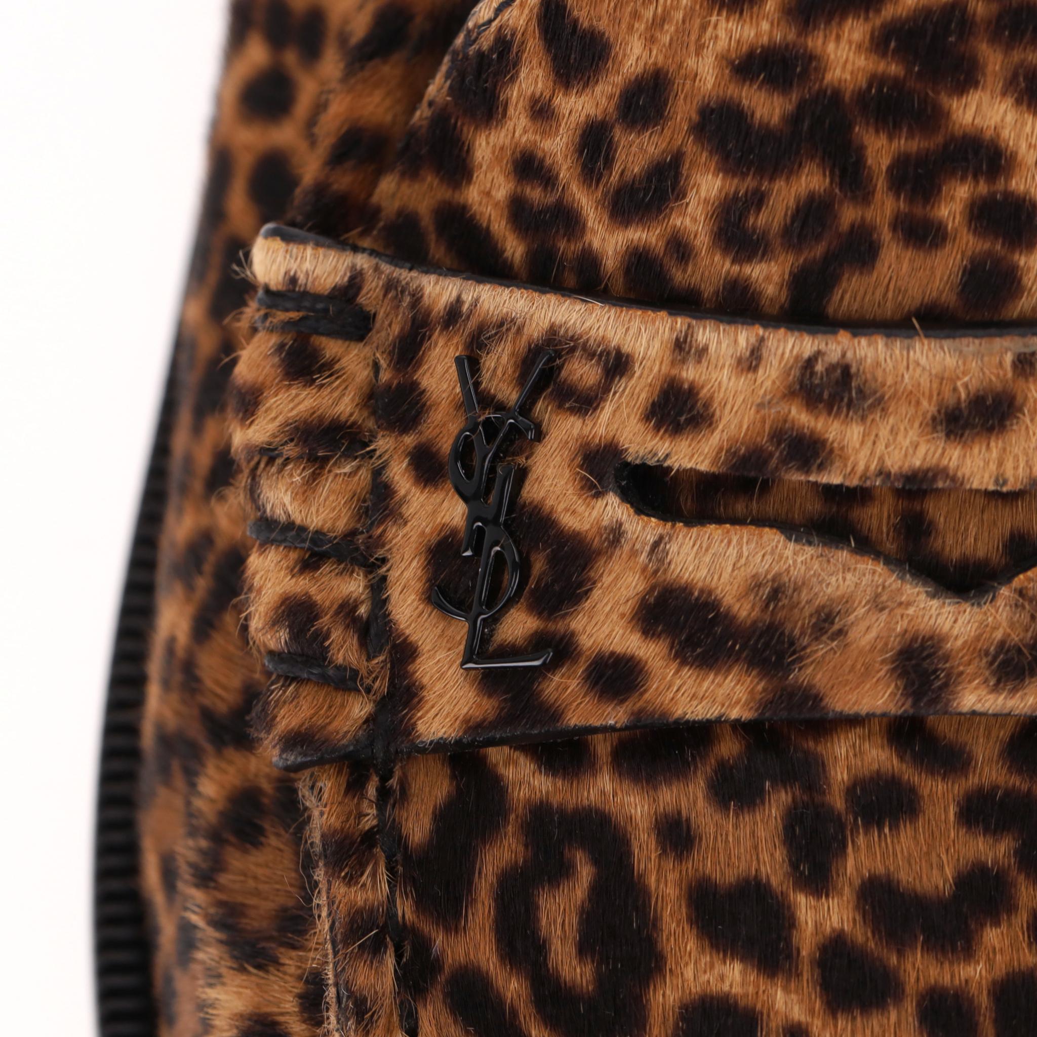 Saint Laurent Leopard Print Pony Hair Le Loafers For Sale 2