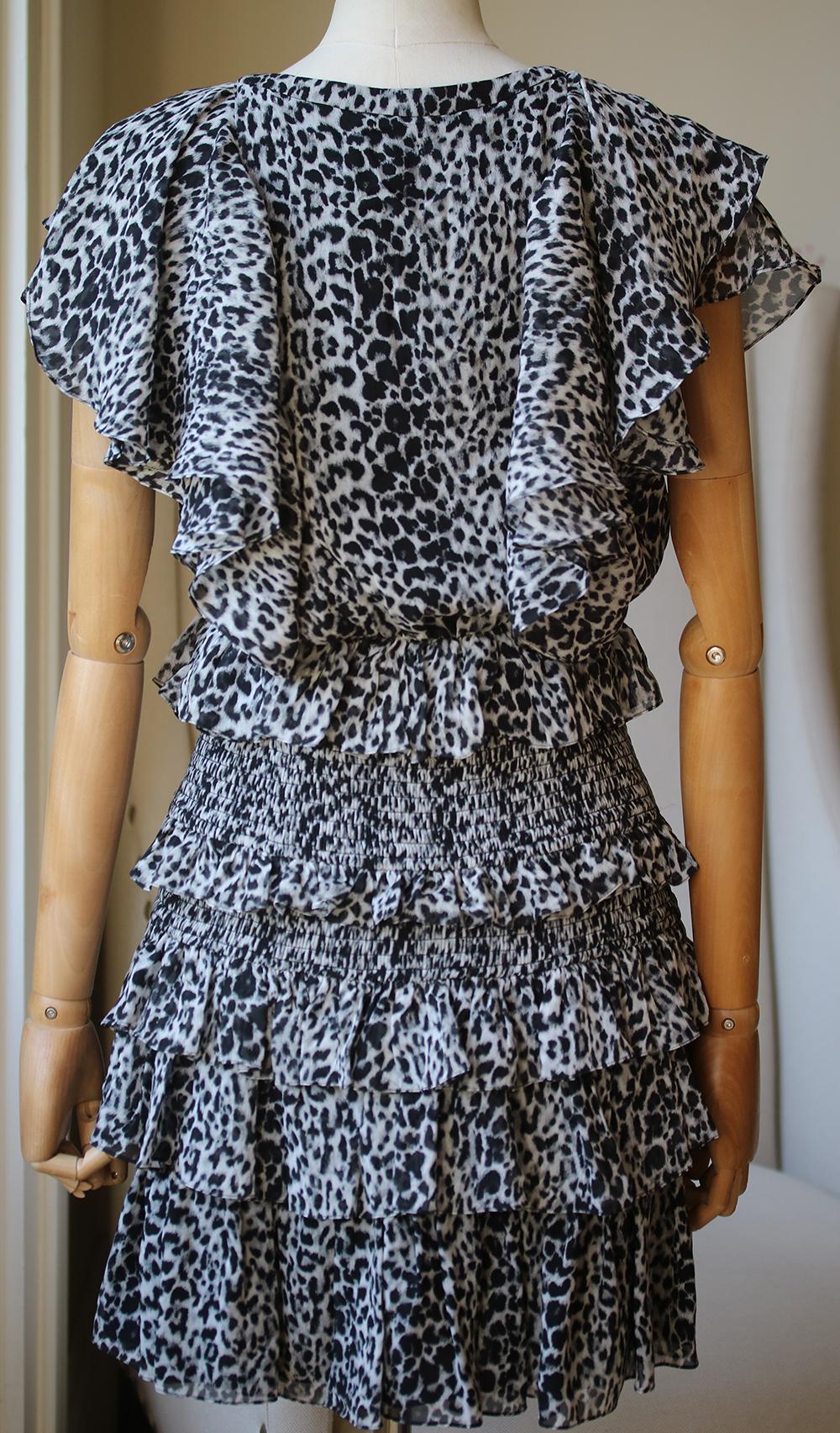 Black Saint Laurent Leopard-Print Ruffle Mini Dress