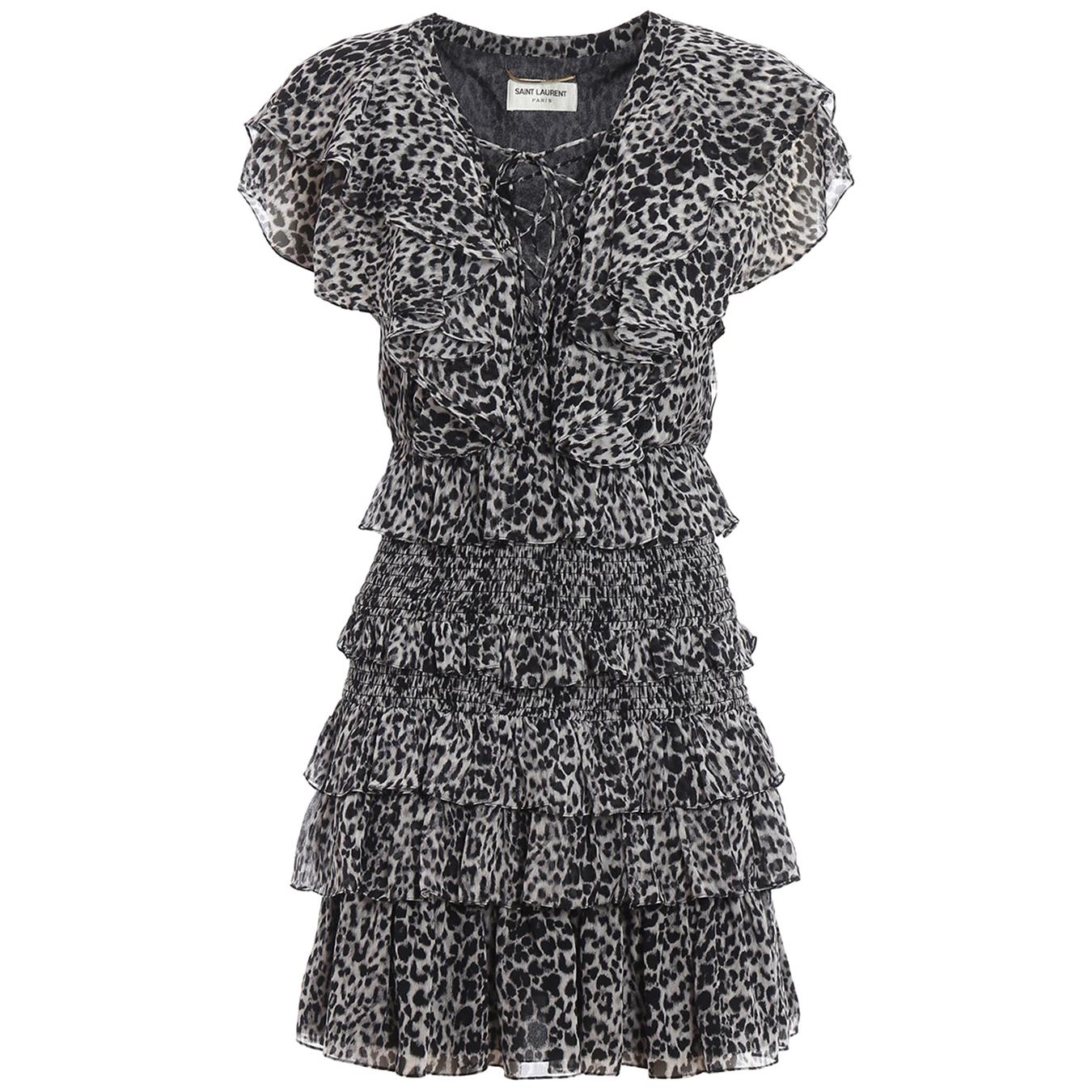 Saint Laurent Leopard-Print Ruffle Mini Dress