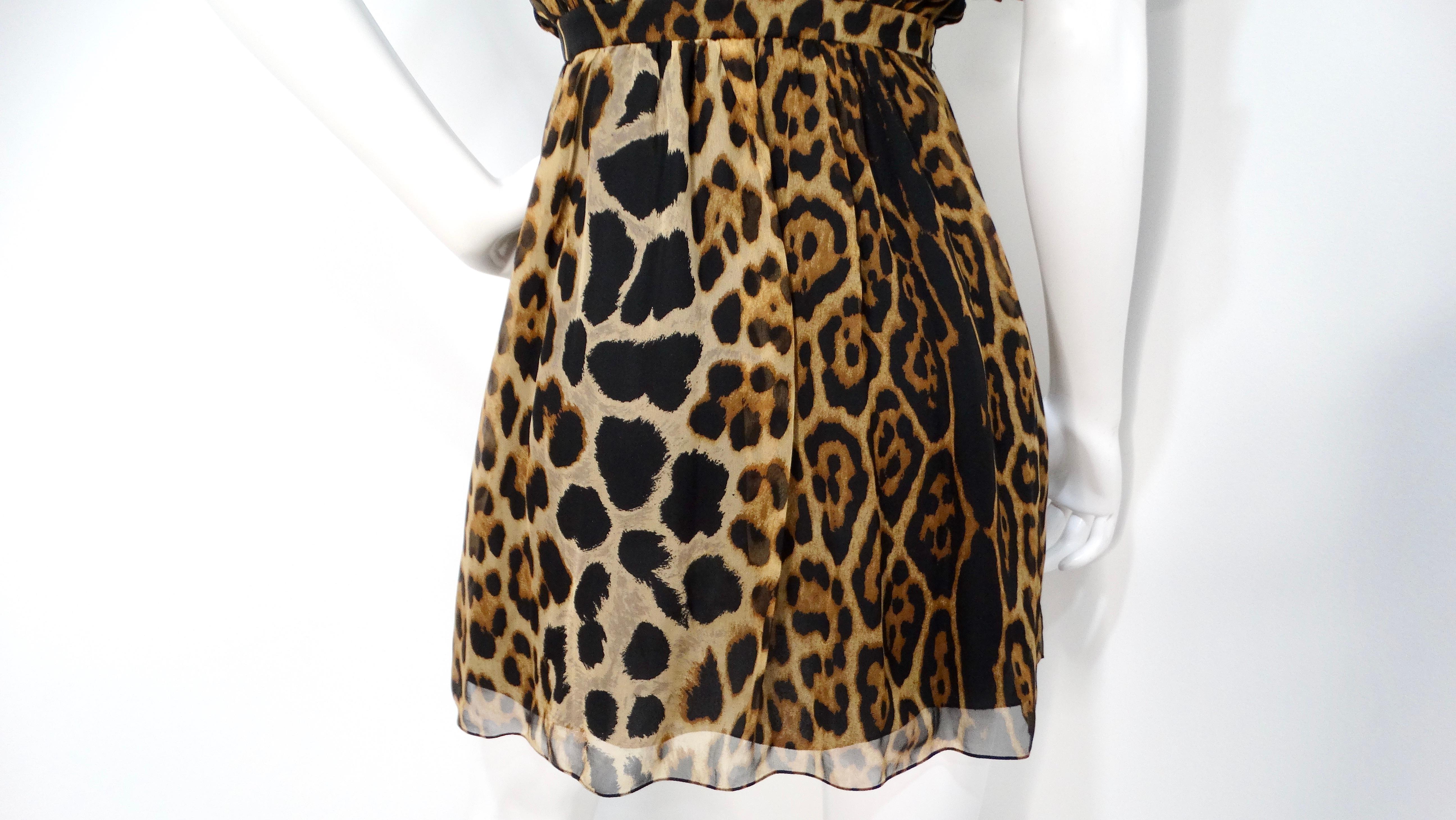 Saint Laurent Leopard Print Silk Off-The-Shoulder Mini Dress For Sale 1