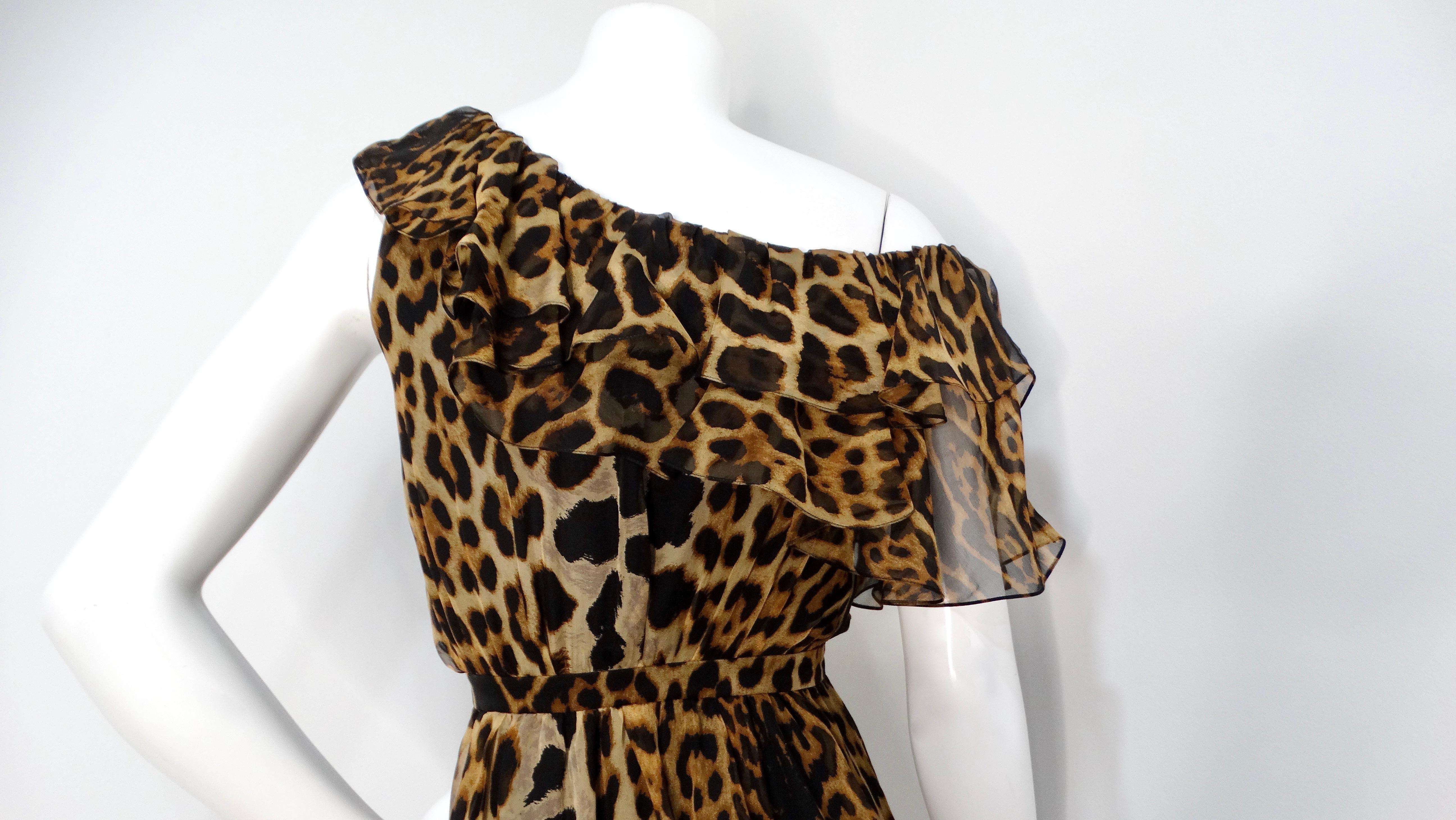 Saint Laurent Leopard Print Silk Off-The-Shoulder Mini Dress For Sale 2