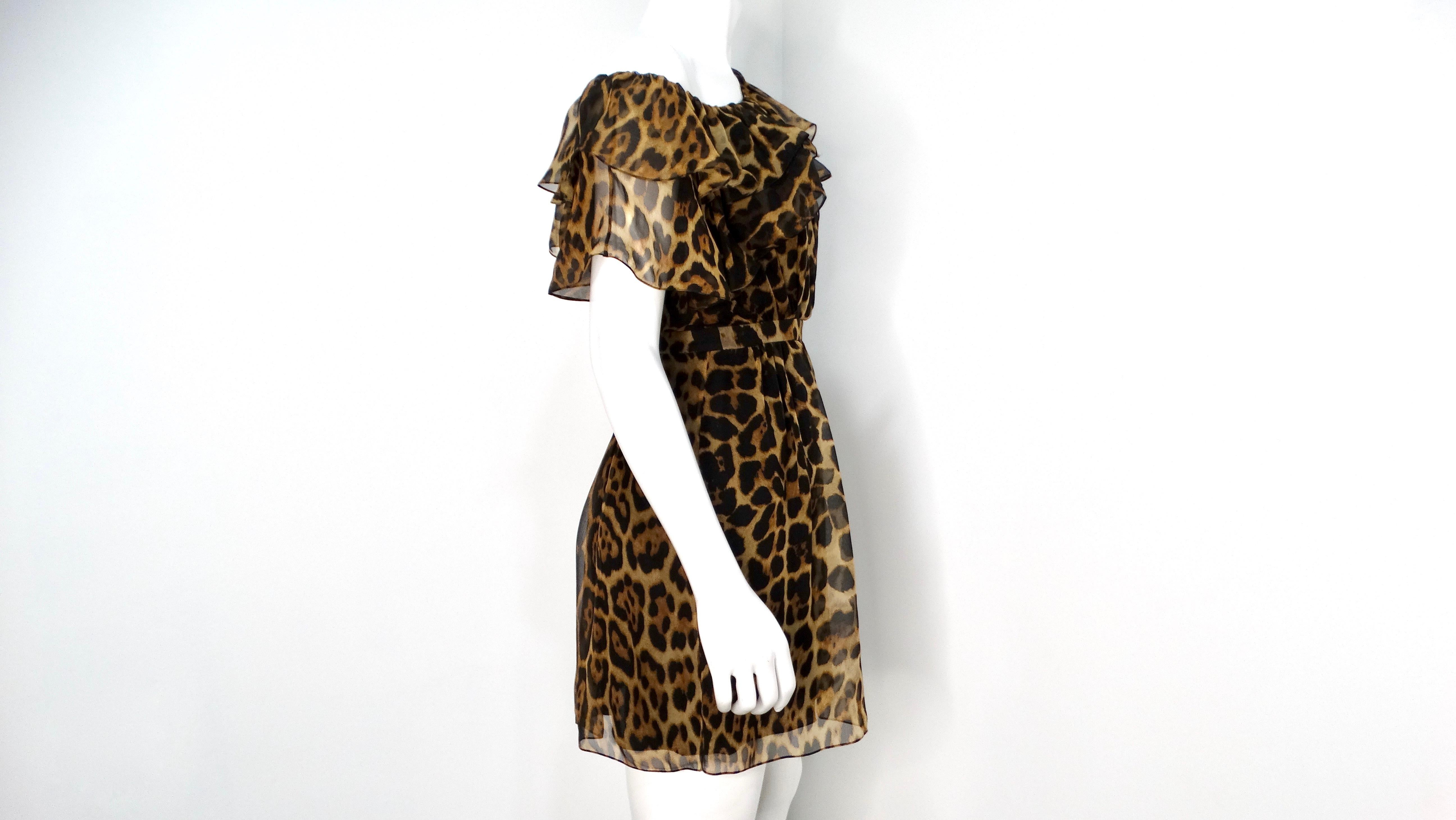 Saint Laurent Leopard Print Silk Off-The-Shoulder Mini Dress For Sale 3