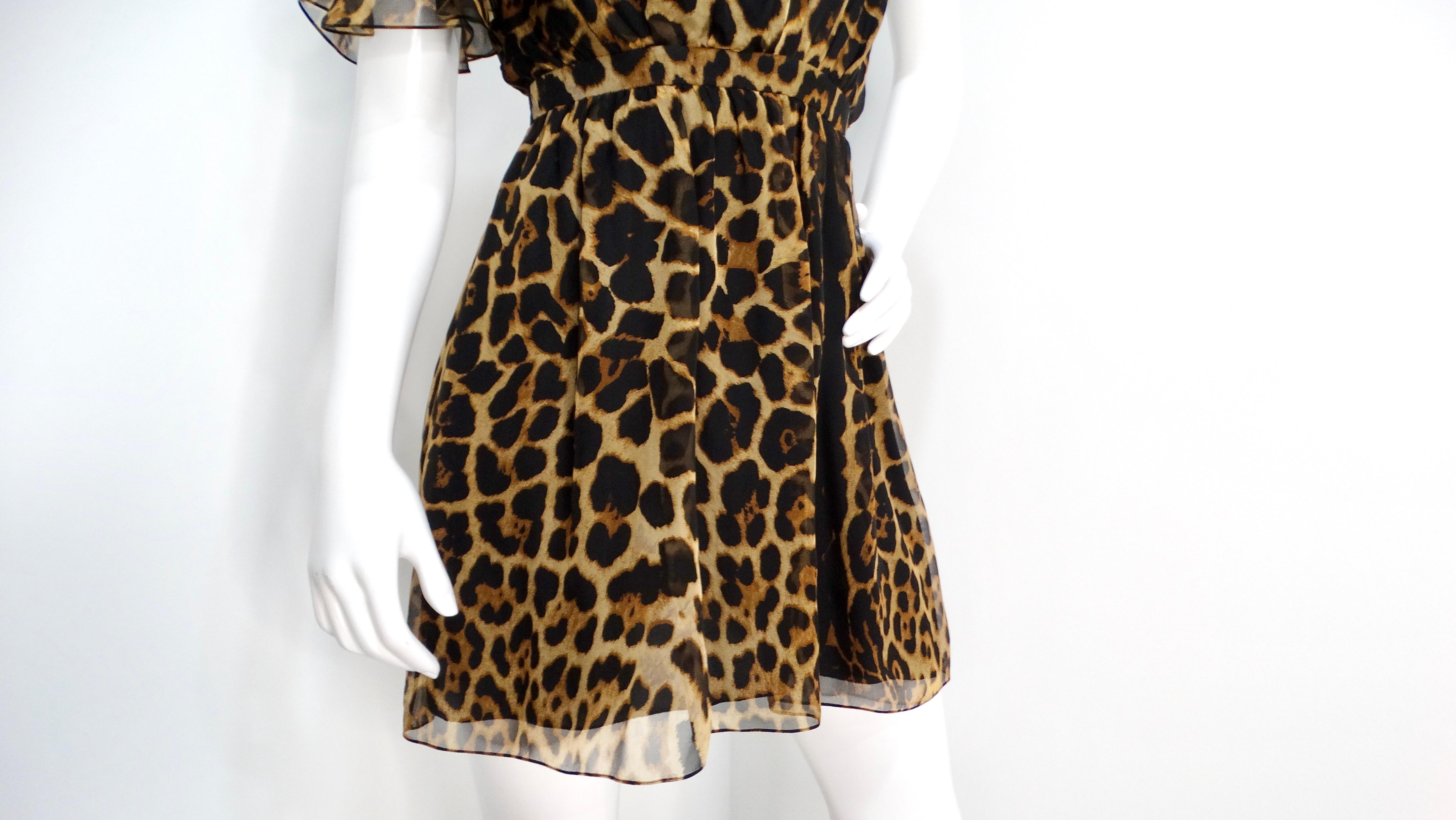 Saint Laurent Leopard Print Silk Off-The-Shoulder Mini Dress For Sale 4