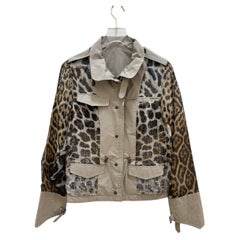 Saint Laurent Leopard Print Utility Jacket Beige Semi-Sheer Size Small