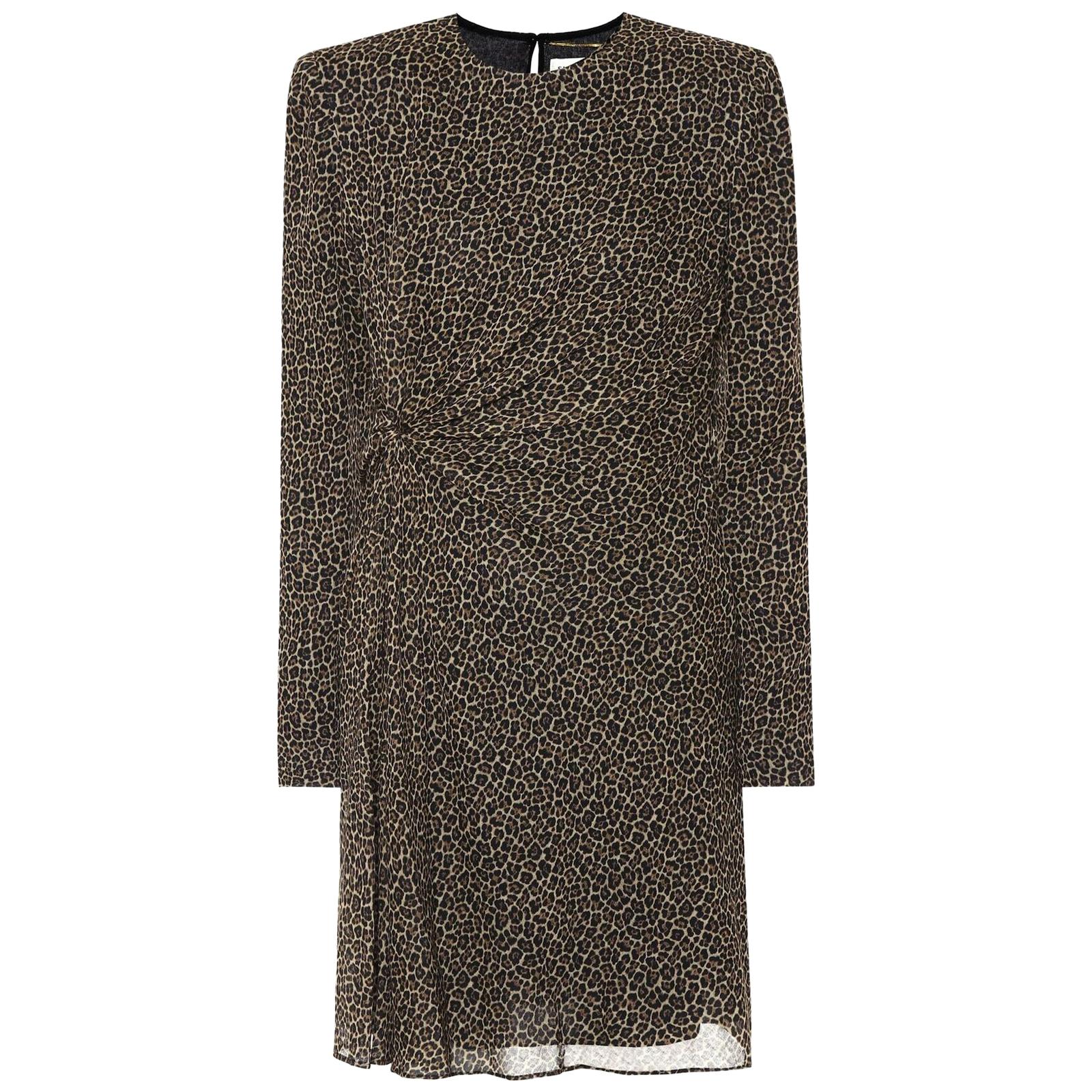 Saint Laurent Leopard Print Wool Mini Dress