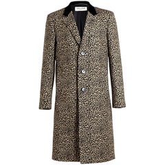 Saint Laurent Leopard Print Wool Single Breasted Coat XS