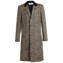 Saint Laurent Leopard Print Wool Single Breasted Coat XS